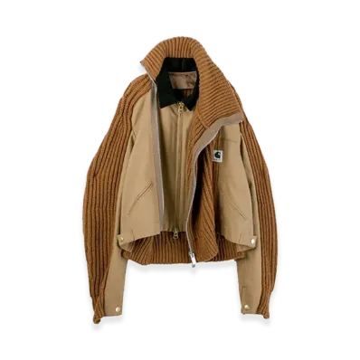 sacai x Carhartt WIP Women's Duck x Wool Knit Blouson (ISETAN Shinjuku Exclusive) "Beige"