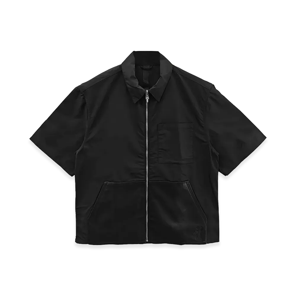 Chrome Hearts Leather Patchwork Nylon Zip Shirt Jacket "Black"