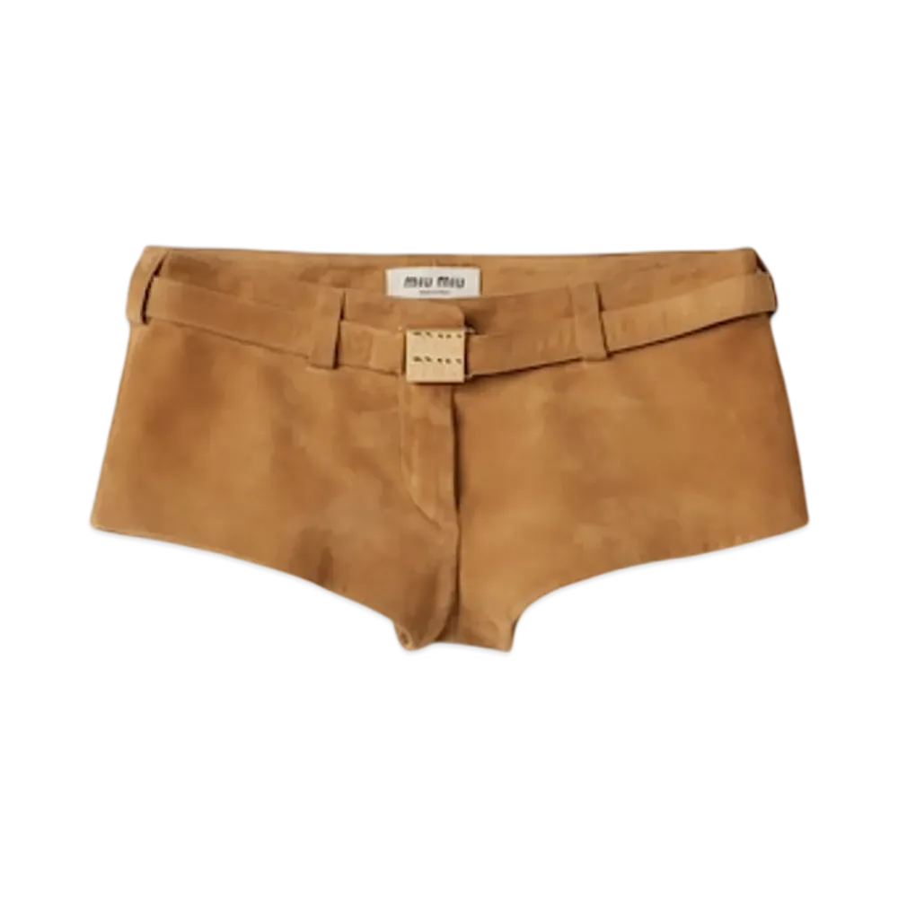 MIU MIU Women's Suede Shorts "Maple Brown"