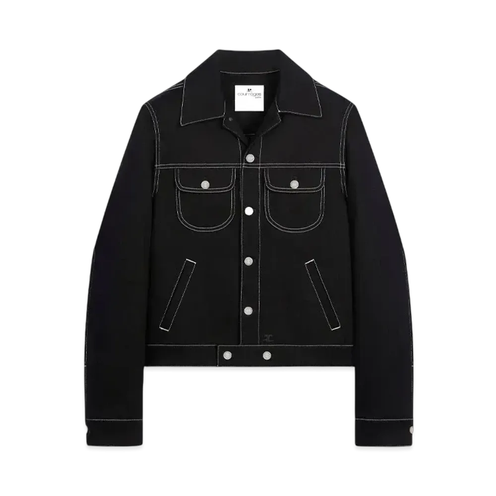 Courreges Men's Topstitched Denim Trucker Jacket "Black/Heritage White"
