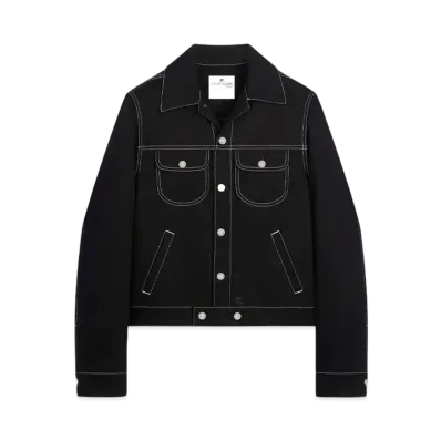 Courreges Men's Topstitched Denim Trucker Jacket "Black/Heritage White"