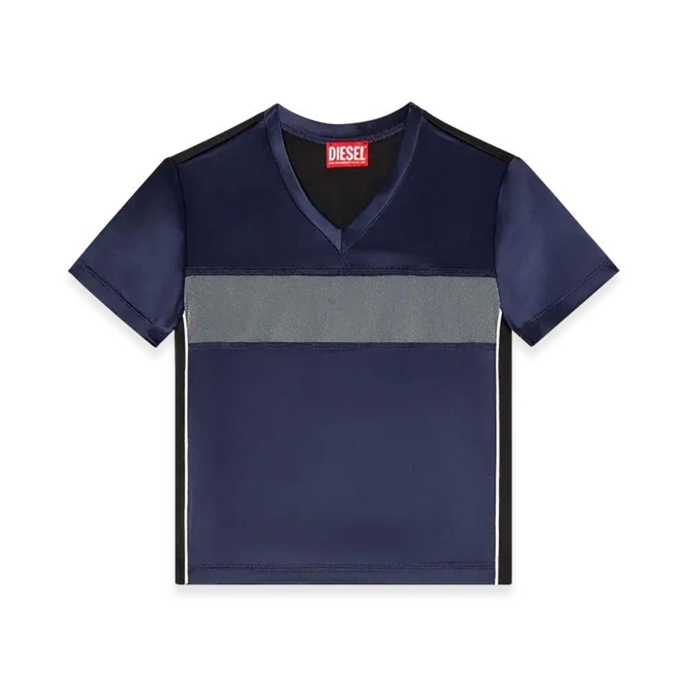 Diesel T-Race Cropped T-Shirt In Satin Knit And Tulle "Dark Blue"