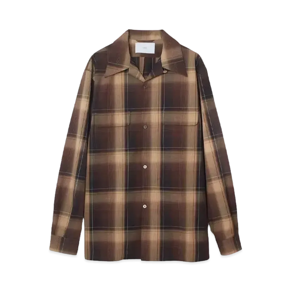 SUGARHILL OMBRE PLAID OPEN COLLAR BLOUSE "BROWN X CAMEL"