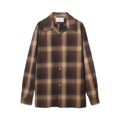 SUGARHILL OMBRE PLAID OPEN COLLAR BLOUSE "BROWN X CAMEL"