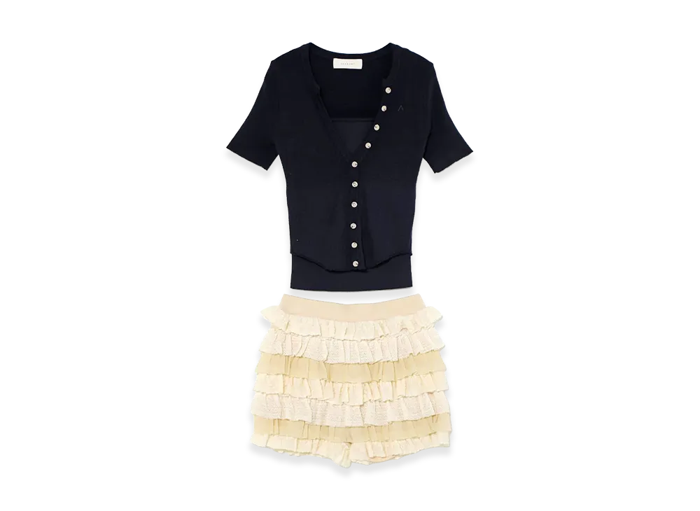 ANDMARY Women's Sui Frill Pants Set Up "Navy"