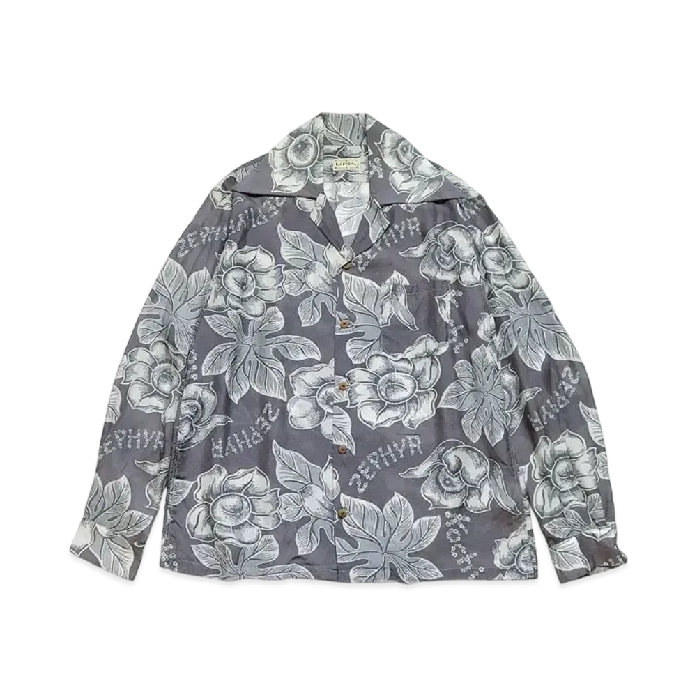 KAPITAL Silk Rayon Anemone Langle Color Open Collar Shirt "Grey Purple"