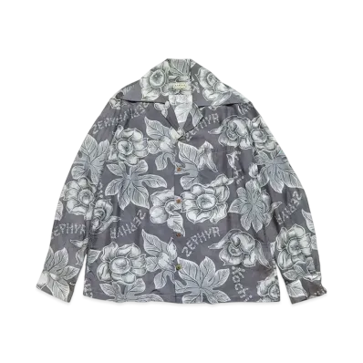 KAPITAL Silk Rayon Anemone Langle Color Open Collar Shirt "Grey Purple"