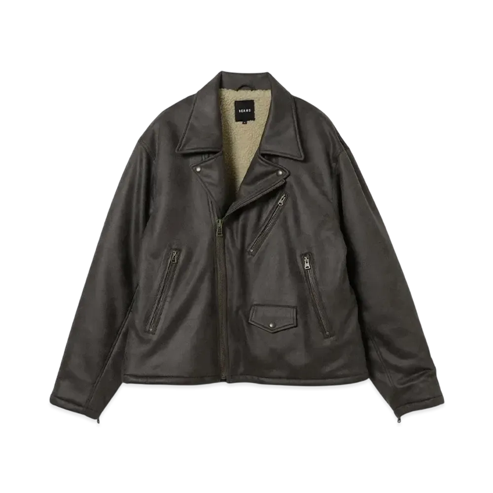 BEAMS Faux Leather Biker Jacket "Black"
