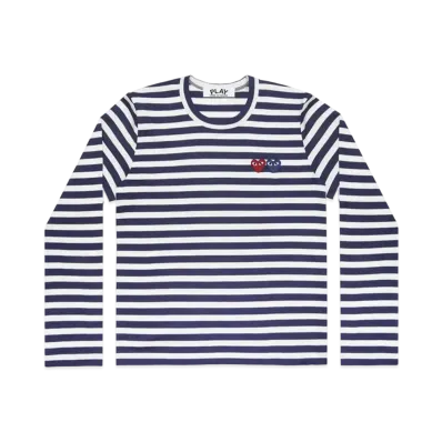 PLAY COMME des GARCONS Striped T-Shirt With Double Heart Mens "Navy/White"