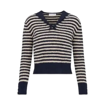 Dior Mariniere Sweater with Sailor Collar and Bow Cotton Knit "Navy Blue/White"