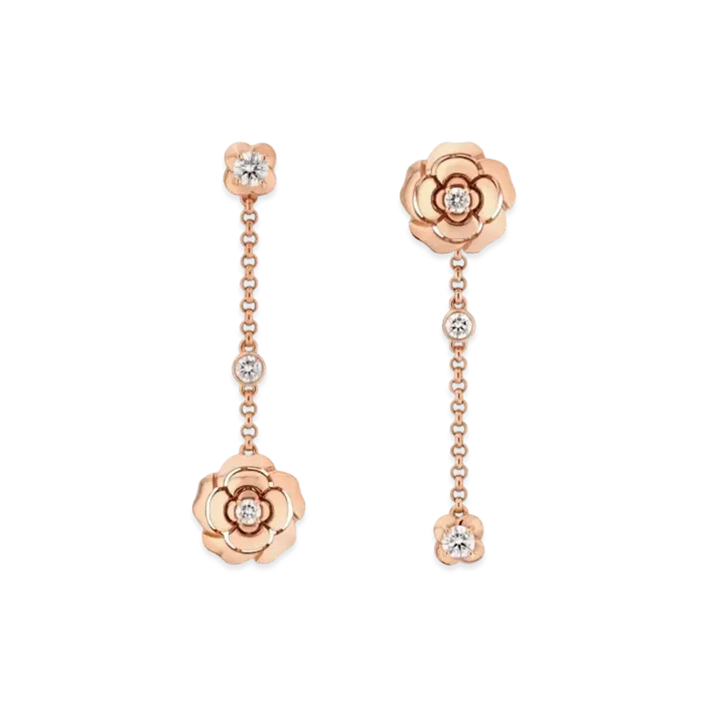 CHANEL Extrait De Camelia Transformable Earrings 18K Diamonds "Pink Gold"