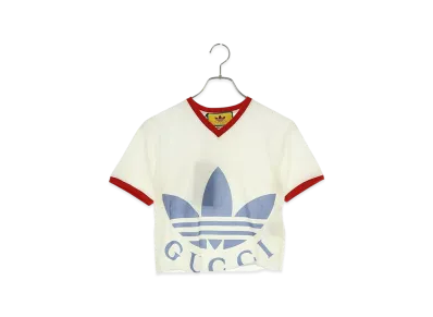 GUCCI x adidas V-Neck Cropped Short Sleeve T-Shirt "White"
