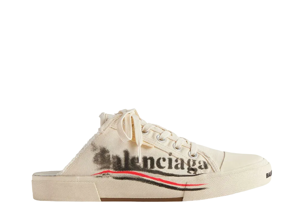 BALENCIAGA Women's Paris Mule in Destroyed Cotton "White"