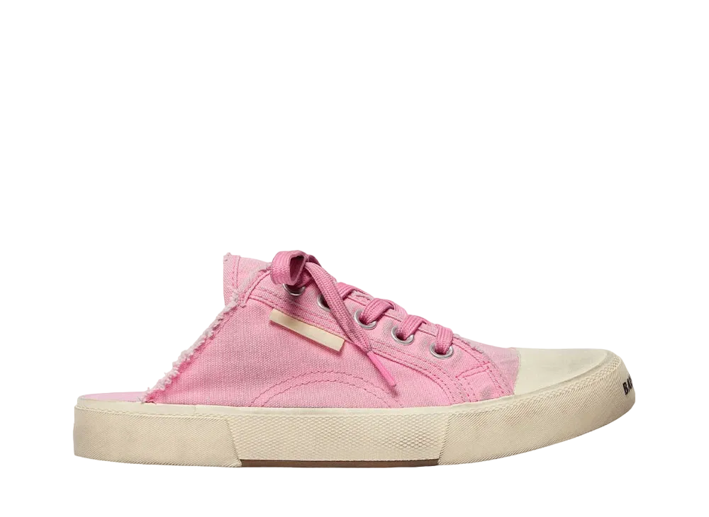 BALENCIAGA Women's Paris Mule in Destroyed Cotton and Rubber "Pink/White"