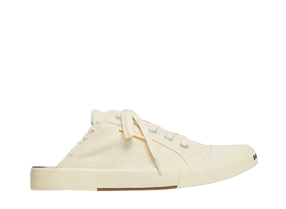 BALENCIAGA Women's Paris Mule in Destroyed Cotton and Rubber "White"