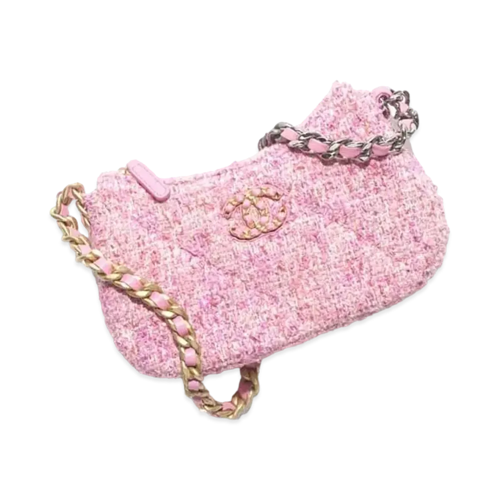 CHANEL Chanel 19 Clutch with Chain Cotton Tweed "Pink/Ecru"