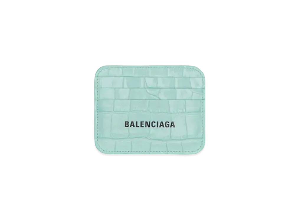 BALENCIAGA Shiny Crocodile Embossed Cash Split Card Holder "Black/Blue"