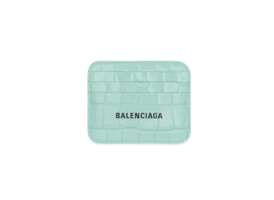 BALENCIAGA Shiny Crocodile Embossed Cash Split Card Holder "Black/Blue"
