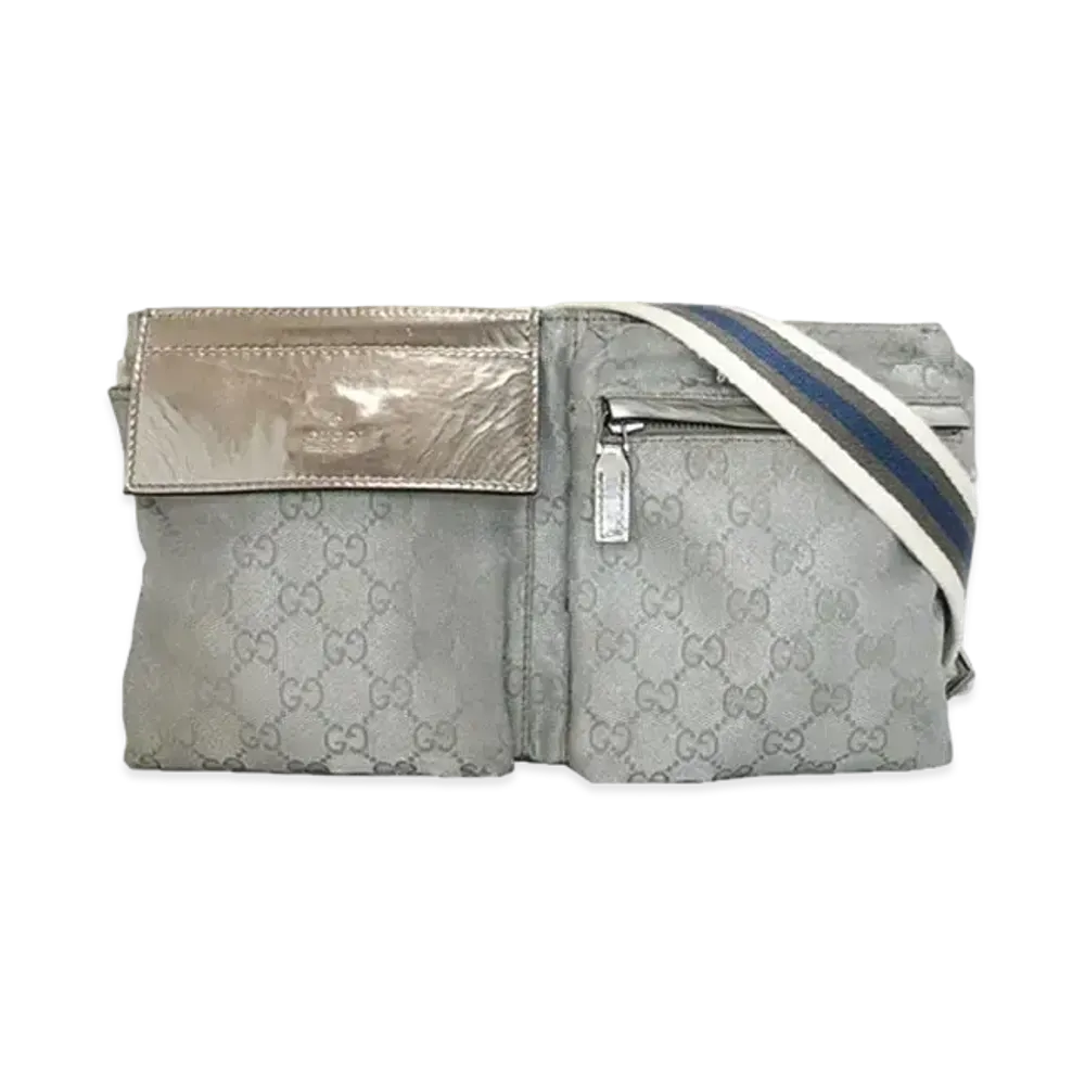 GUCCI GG Canvas Waist Pouch Patent "Silver/Champagne Gold"