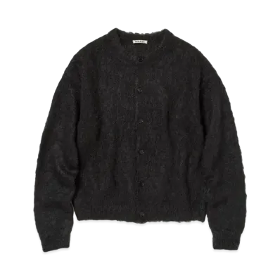 AURALEE Brushed Super Kid Mohair Knit Cardigan "Ink Black"