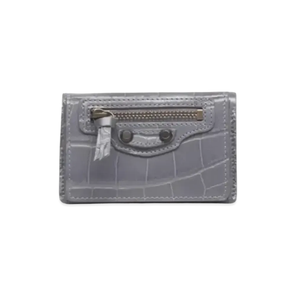 BALENCIAGA Classic Crocodile Pattern Mini Smoke Classic Mini Wallet "Gold"
