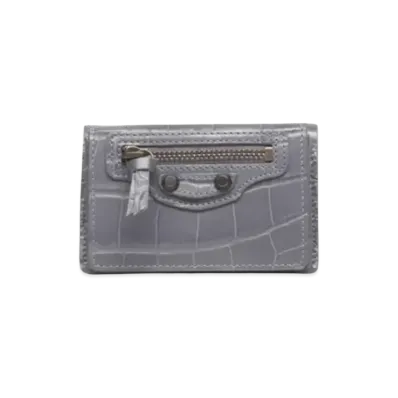 BALENCIAGA Classic Crocodile Pattern Mini Smoke Classic Mini Wallet "Gold"