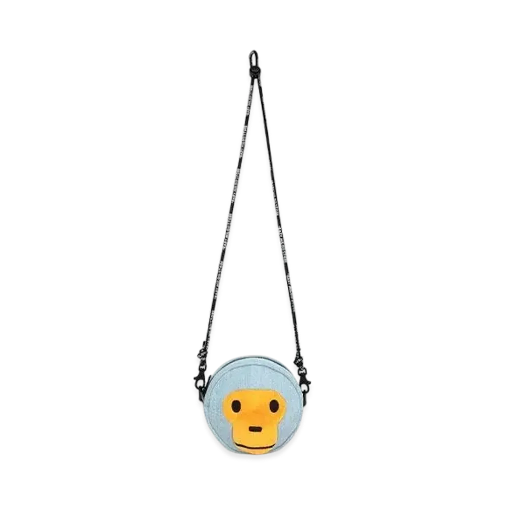 A BATHING APE Baby Milo Face Denim Cross Bag "Light Indigo"