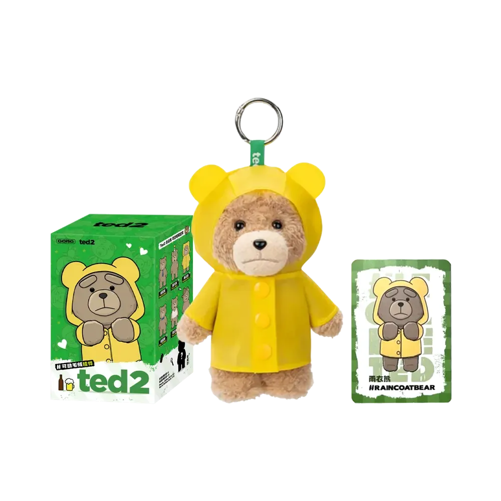POP MART Ted2 Teddy Bear Action Plush Pendant Series Raincoat Bear