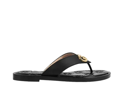 GUCCI Women's Interlocking G Thong Sandal "Black"