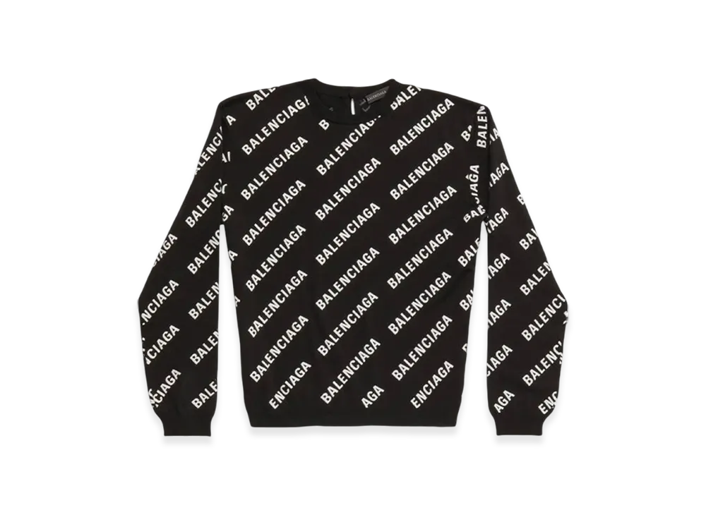 BALENCIAGA Women's Allover Logo Crop Sweater "Black"