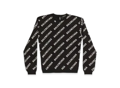 BALENCIAGA Women's Allover Logo Crop Sweater "Black"