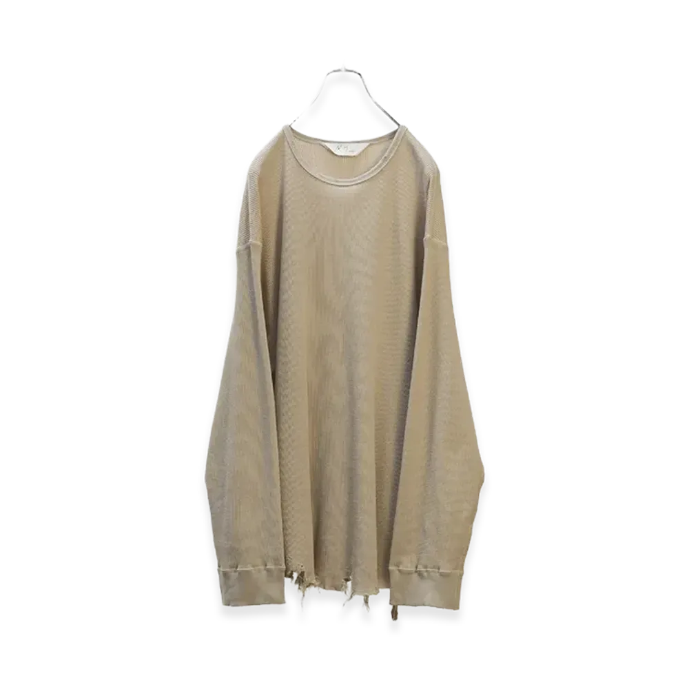 ANCELLM Damage Waffle Crew LS T-Shirt "Greige"