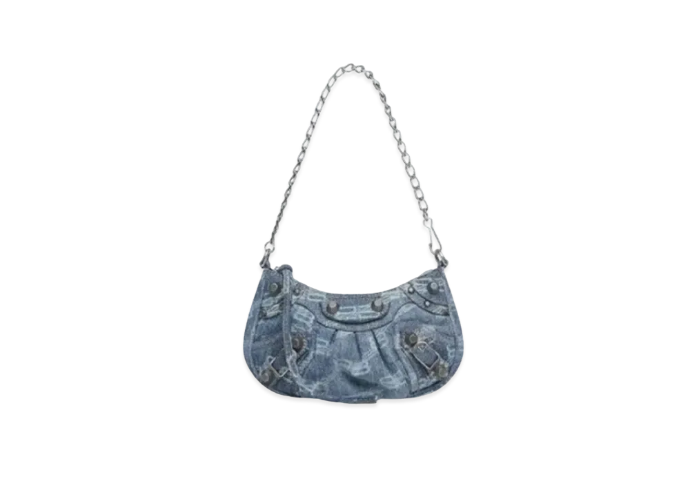 BALENCIAGA Le Cagole Mini Bag with Chain BB Monogram Bleach Denim "Blue"