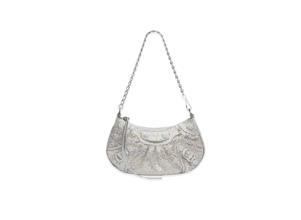 BALENCIAGA Le Cagole Mini Bag with Chain Rhinestone Decoration "Silver"
