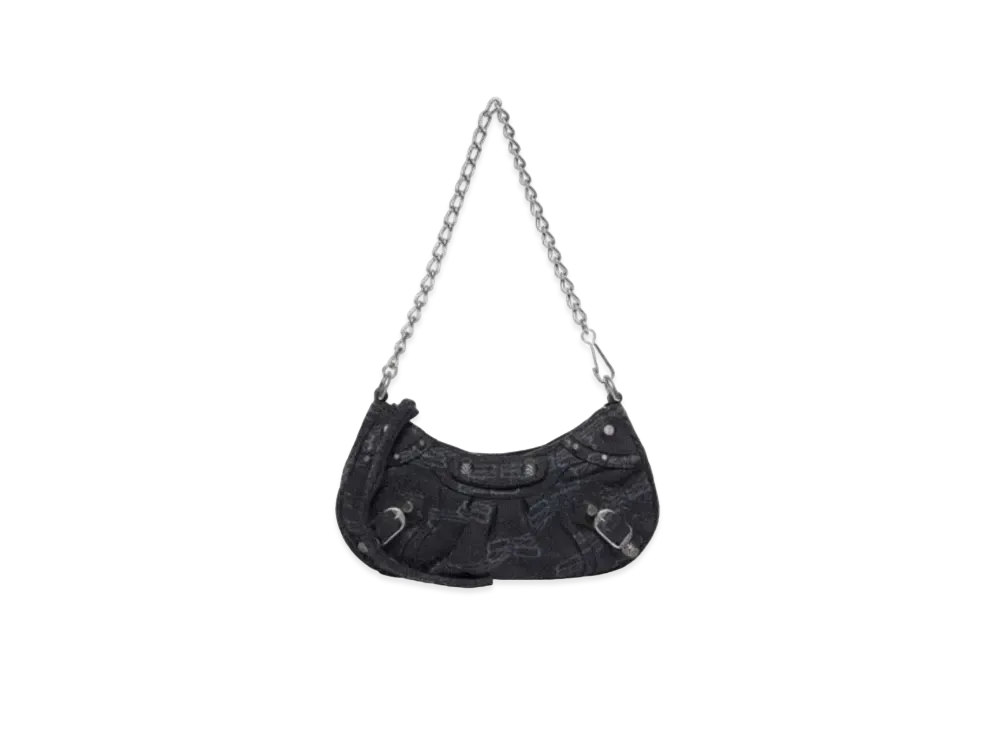 BALENCIAGA Le Cagole BB Monogram Denim Mini Chain Handbag "Black"
