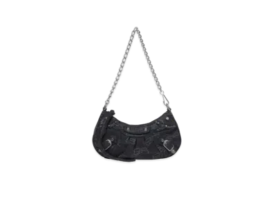 BALENCIAGA Le Cagole BB Monogram Denim Mini Chain Handbag "Black"