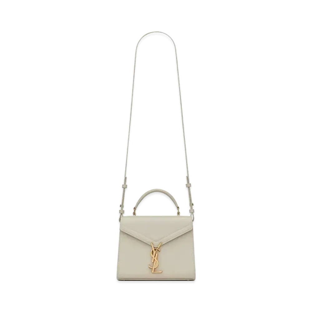Saint Laurent Cassandra Mini Top Handle Bag In Grain De Poudre Embossed Leather "Vintage White"