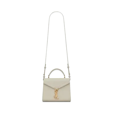 Saint Laurent Cassandra Mini Top Handle Bag In Grain De Poudre Embossed Leather "Vintage White"