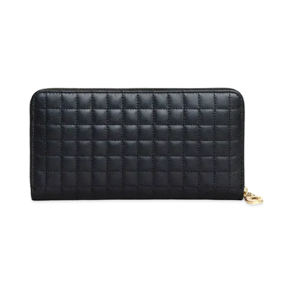 CELINE C Charm Quilted Calfskin Long Wallet "Black"