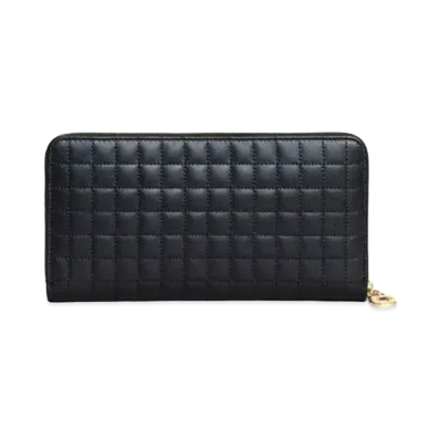 CELINE C Charm Quilted Calfskin Long Wallet "Black"