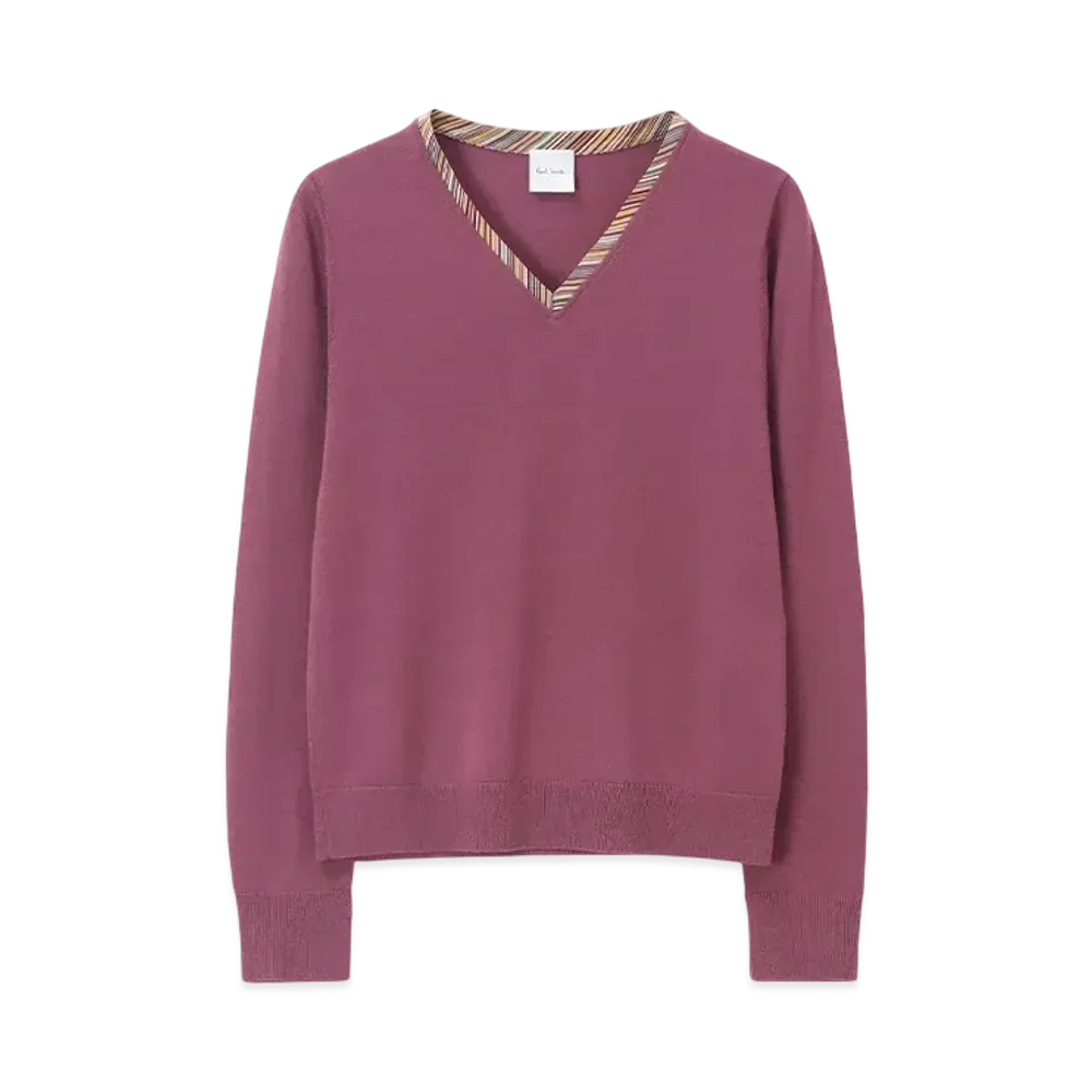 Paul Smith Women's Point Stripe V-Neck Knit "Rose"
