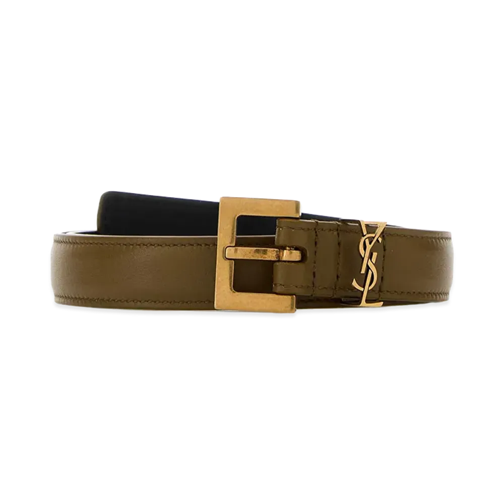 Saint Laurent Women's Khaki Leather Belt "Green"