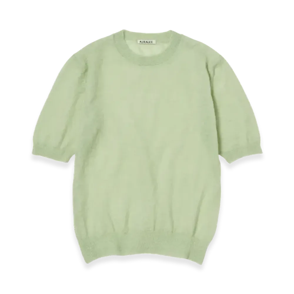 AURALEE Kid Mohair Sheer Knit T-Shirt "Pale Green"