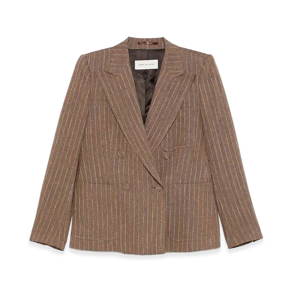 DRIES VAN NOTEN Women's Linen Double-Breasted Blazer "Brown"