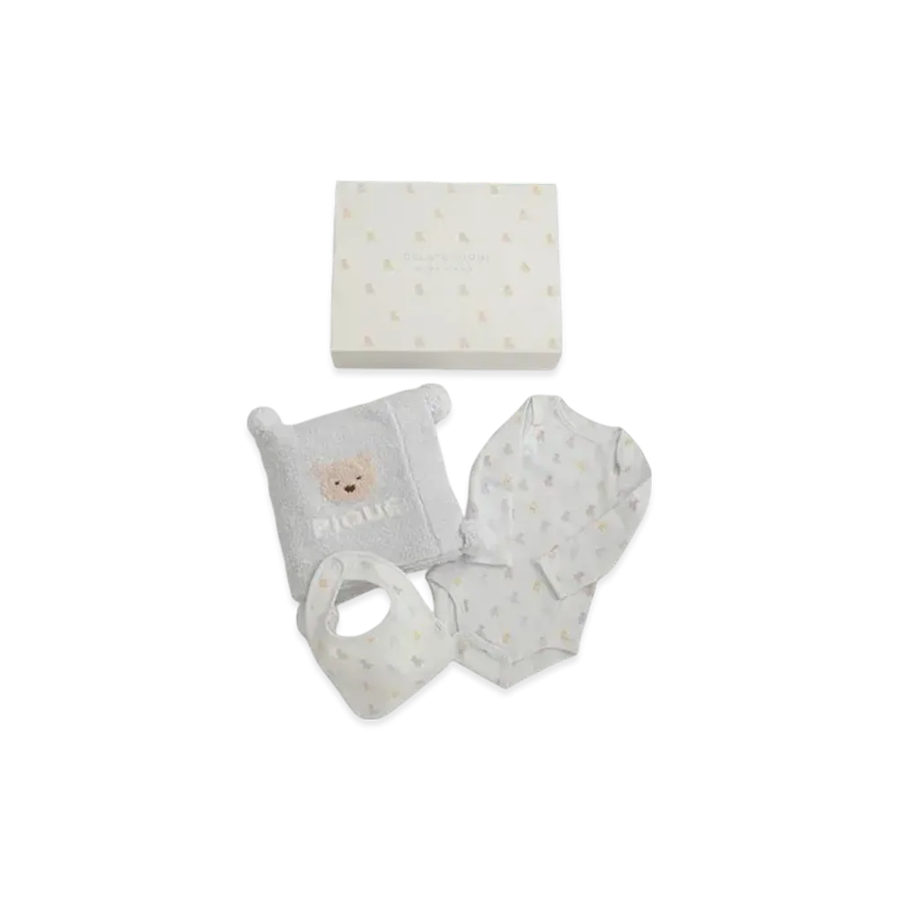 GELATO PIQUE Baby Bear Blanket & Bodysuit & Bib 3 Piece Set Gift Box "Blue"