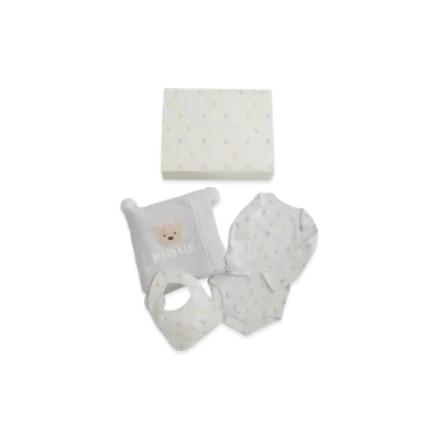 GELATO PIQUE Baby Bear Blanket & Bodysuit & Bib 3 Piece Set Gift Box "Blue"