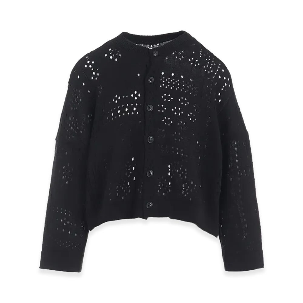 Y's Patchwork Lace Cropped Cardigan "Black"