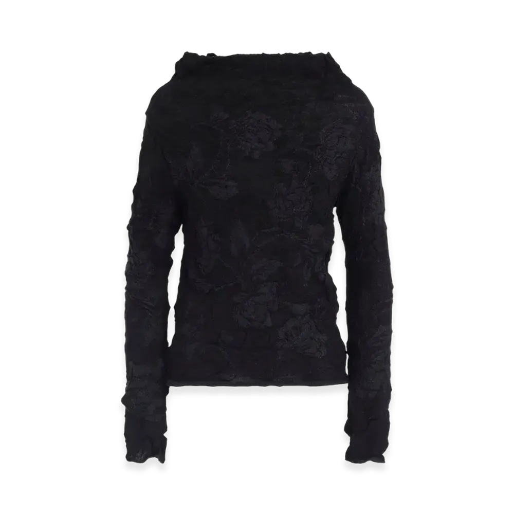 Y's Big Flower Wrinkled Knit Pullover "Black"