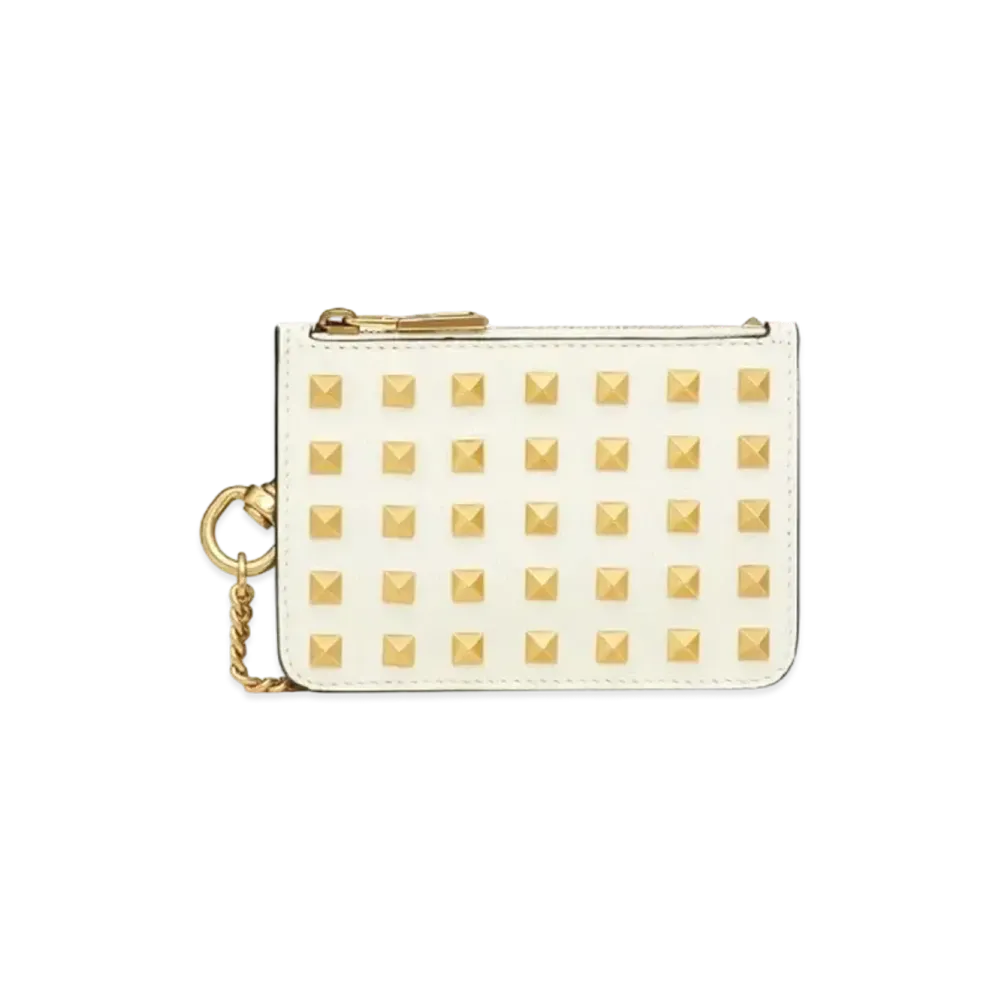 Valentino Rock Studs Card Case "Light Ivory"