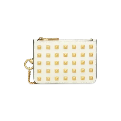 Valentino Rock Studs Card Case "Light Ivory"